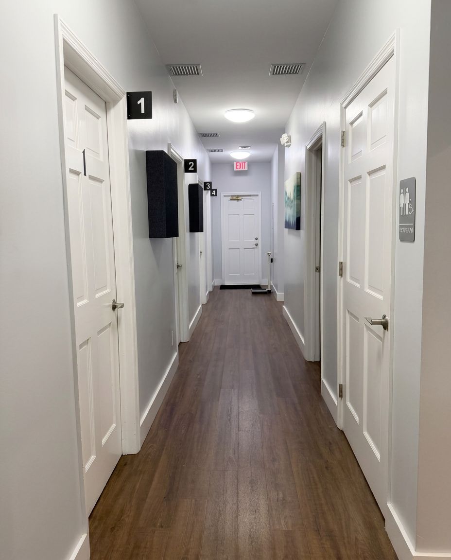 Hallway leading to examination rooms in the Mount Pleasant office