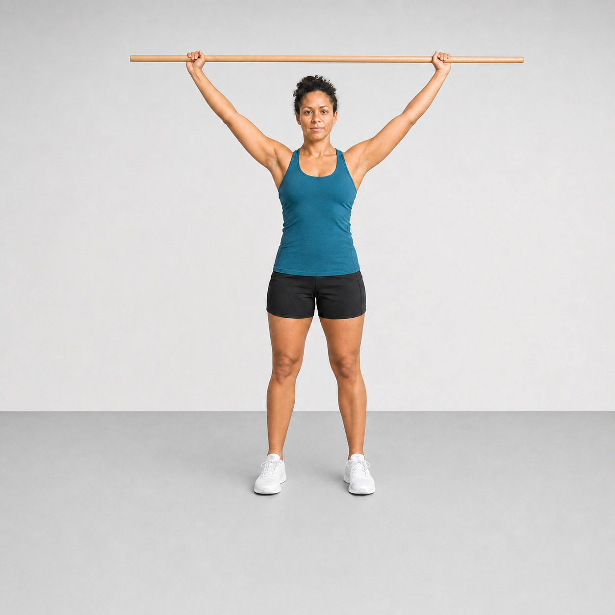 Dowel pass-through with the dowel raised overhead