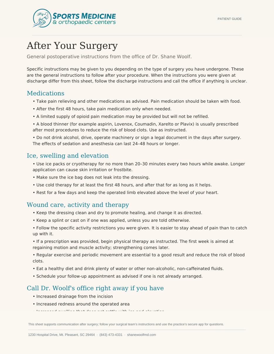Preview of Postoperative Instructions