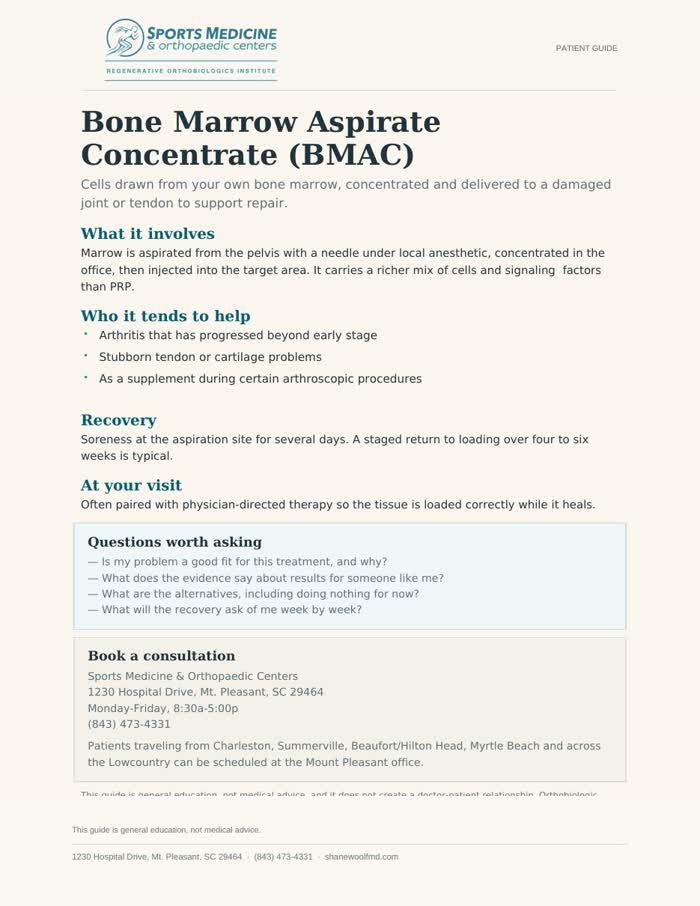 First page of Bone Marrow Aspirate Concentrate (BMAC)