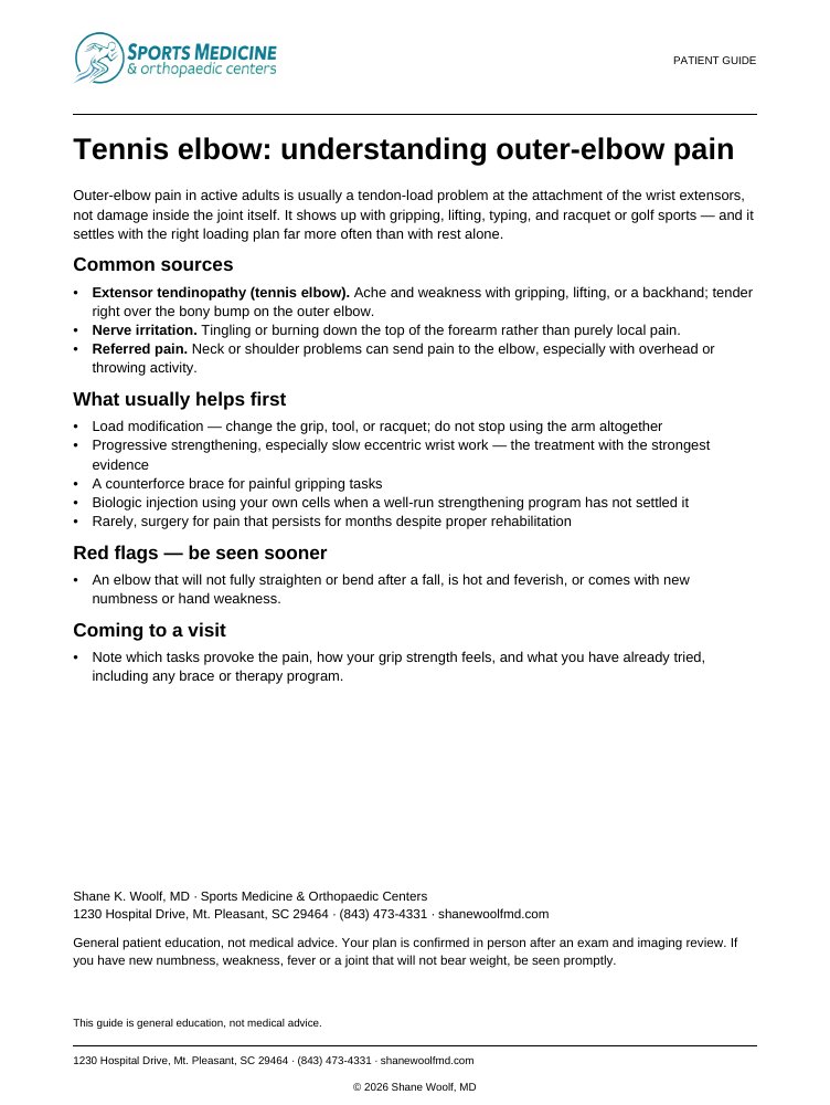 First page of Tennis Elbow (Outer-Elbow Pain)