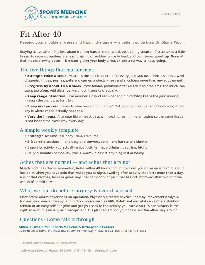First page of Fit After 40: Patient Guide