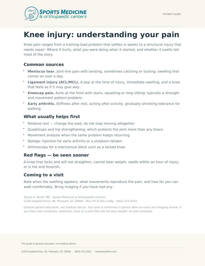 First page of Understanding Knee Pain