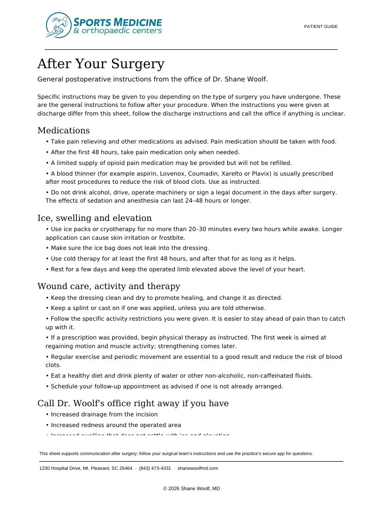 First page of Postoperative Instructions