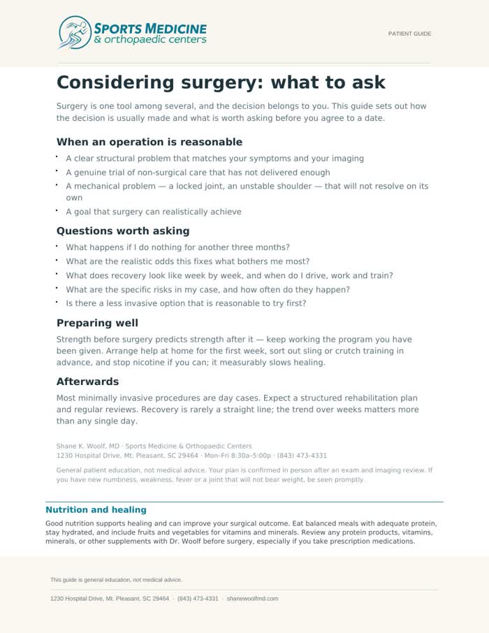 First page of Considering Surgery